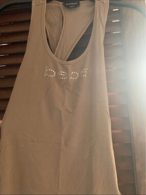 bebe Taupe Ribbed Tank  with Rhinestone Logo